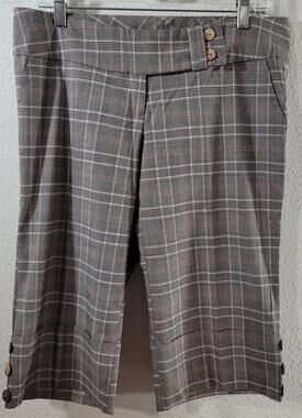 Crystal Candy Brown Pink Plaid Wide Cuff Bermuda Shorts Large Lightweight Soft